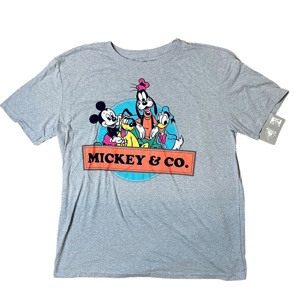 Disney Parks Mickey & Co T-Shirt Mens L Grey Cotton Polyester Donald Goofy